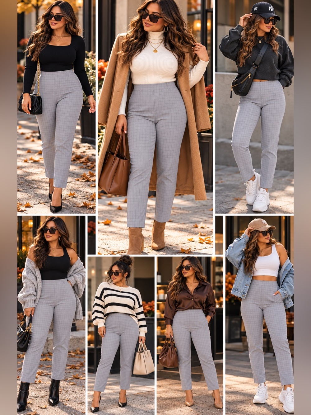 Gray Plaid Skinny Ankle Trousers